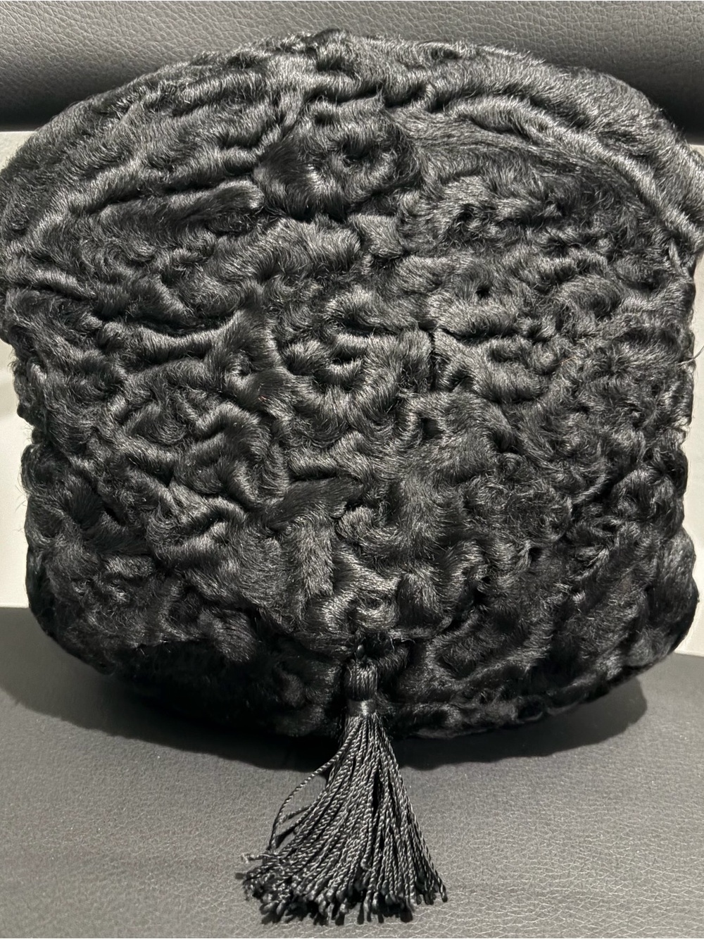 Black Persian Lamb Fur w/Tassel Muff— Women's Accessories